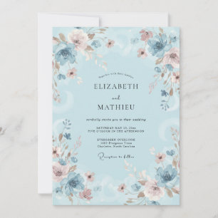 Invitation Mariage Fleur Sauvage Azur Poudre
