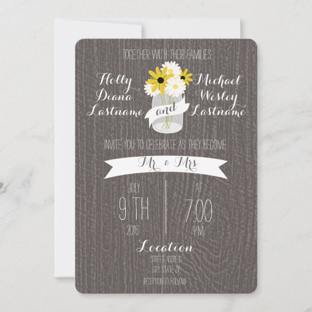 Invitation Mariage Fleur sauvage Barnwood + Mason Jar (Devant)