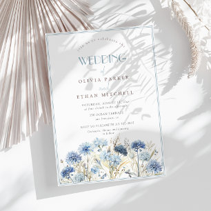 Invitation Mariage Fleur sauvage beige bleu DUSTY