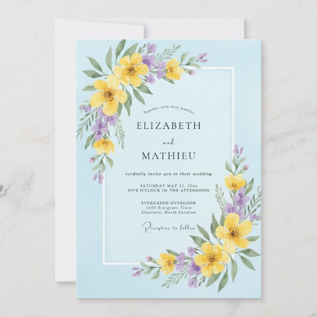 Invitation Mariage Fleur Sauvage Beurre de Ciel (Devant)