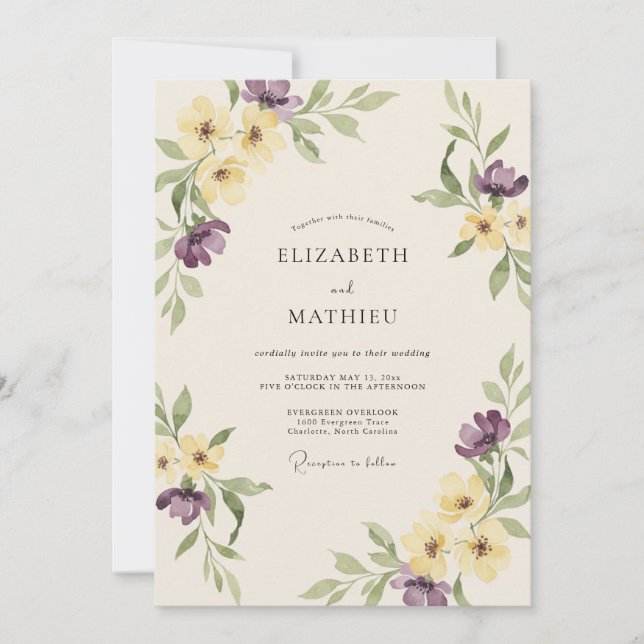 Invitation Mariage Fleur Sauvage Beurre Lavande (Devant)