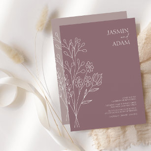 Invitation Mariage Fleur sauvage blanc à prune minimale