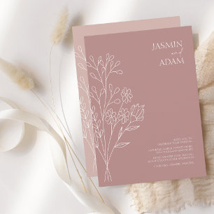 Invitation Mariage Fleur sauvage blanc Rose minimal