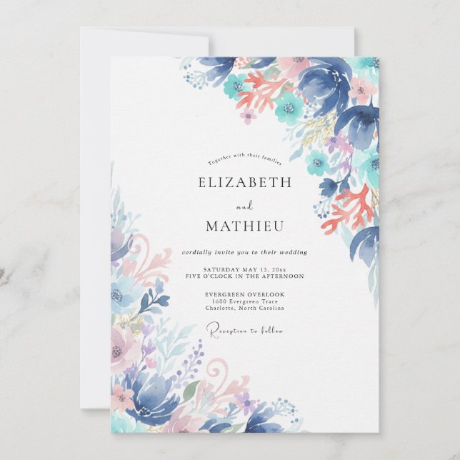 Invitation Mariage Fleur Sauvage Bleu Azur (Devant)