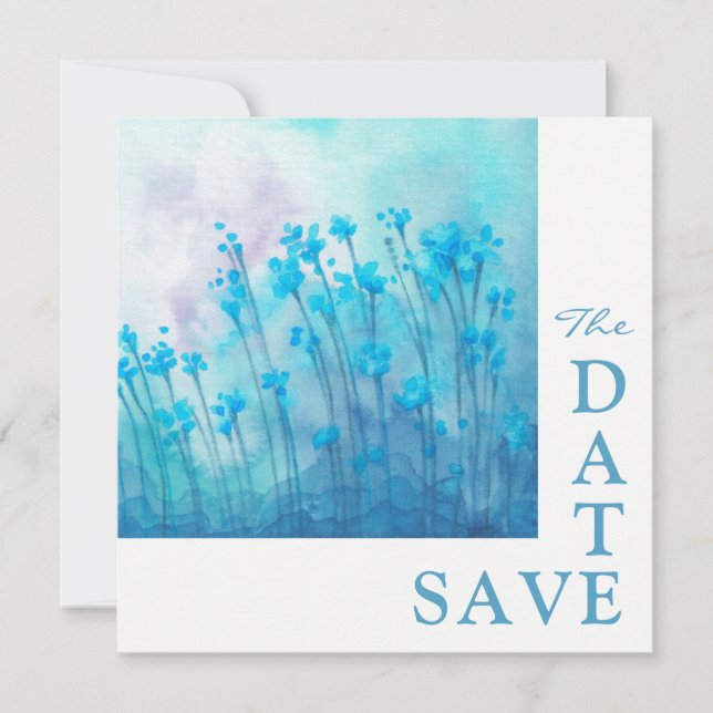 Invitation Mariage Fleur sauvage Bleu Enregistrer La Date (Devant)