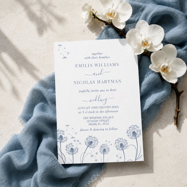 Invitation Mariage Fleur Sauvage Bleue Blanche (Créateur téléchargé)