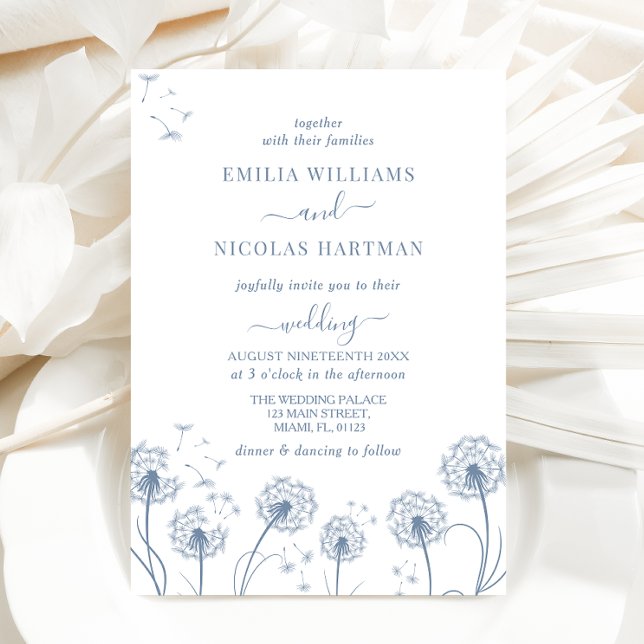 Invitation Mariage Fleur Sauvage Bleue Blanche (Créateur téléchargé)