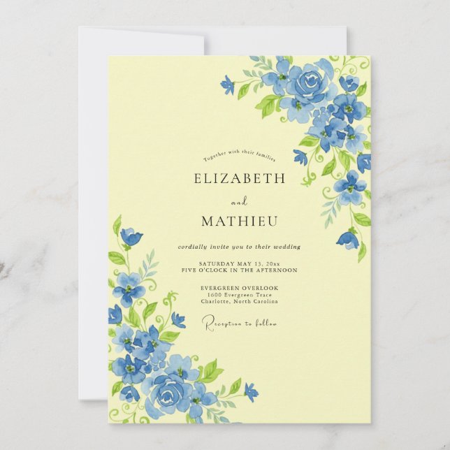 Invitation Mariage Fleur Sauvage Bleuet Beurre (Devant)