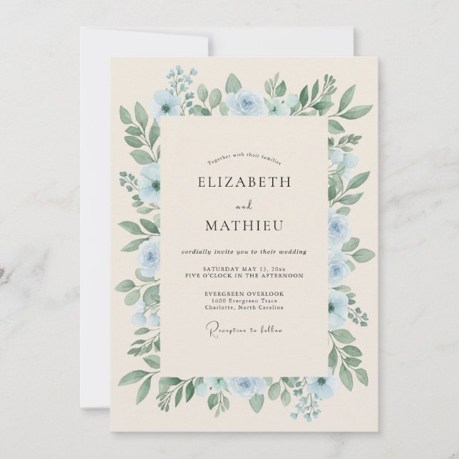 Invitation Mariage Fleur Sauvage Bleuet Mist (Devant)