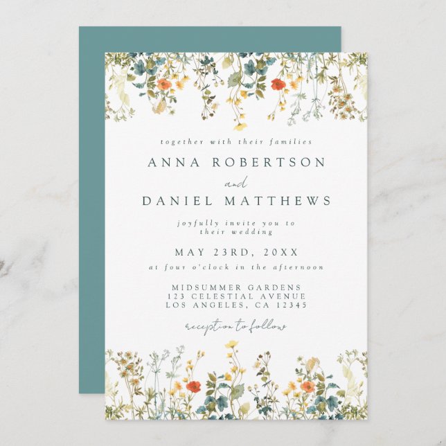Invitation Mariage Fleur sauvage Boho (Devant / Derrière)
