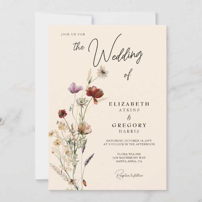 Invitation Mariage Fleur sauvage Boho Fall (Devant)
