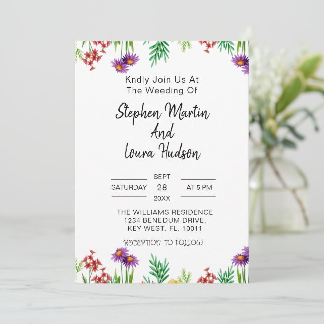 Invitation Mariage fleur sauvage Boho Fleur sauvage Floral Wr (Debout devant)