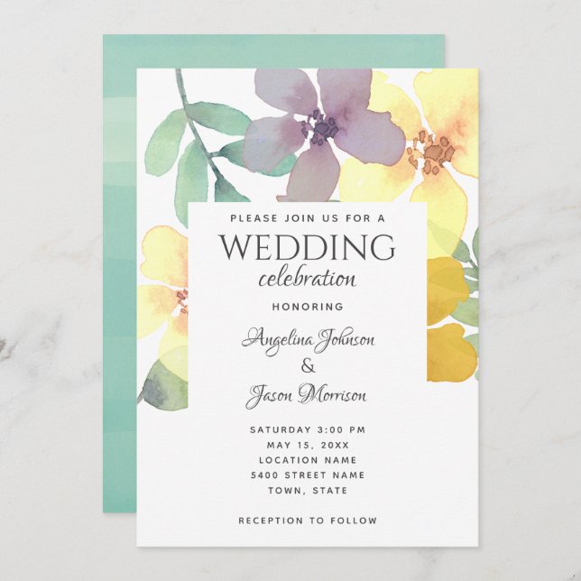 Invitation Mariage Fleur sauvage Boho moderne (Devant / Derrière)
