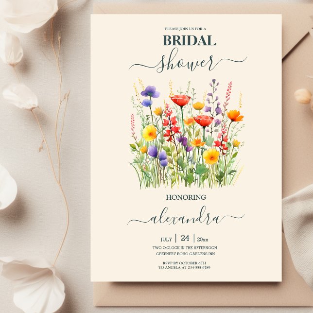 Invitation Mariage fleur sauvage Boho Pays Fête des mariées (Créateur téléchargé)