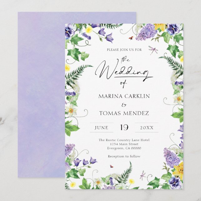 Invitation Mariage Fleur sauvage Boho Watercolor (Devant / Derrière)