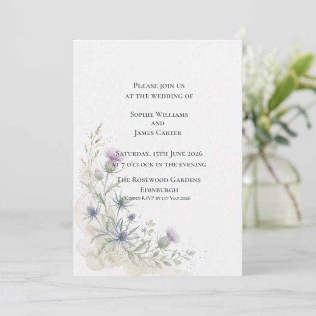 Invitation Mariage Fleur Sauvage Chardon Érynge Écossais (Debout devant)
