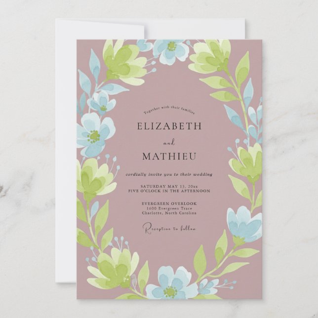 Invitation Mariage Fleur Sauvage Chartreuse Mauve (Devant)