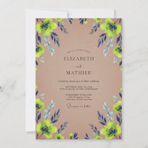 Invitation Mariage Fleur Sauvage Chartreuse Mauve