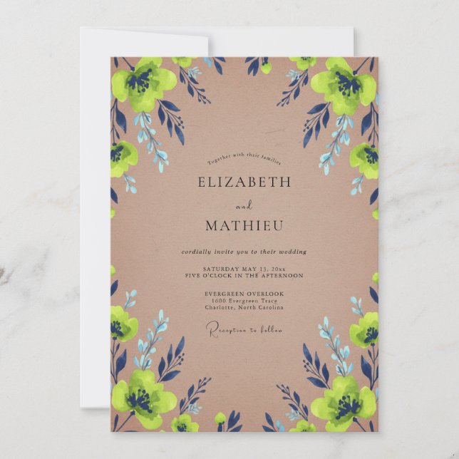 Invitation Mariage Fleur Sauvage Chartreuse Mauve (Devant)