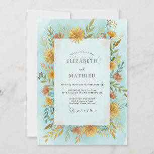 Invitation Mariage Fleur Sauvage Ciel Doré