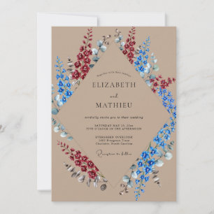 Invitation Mariage Fleur Sauvage Cobalt Vin