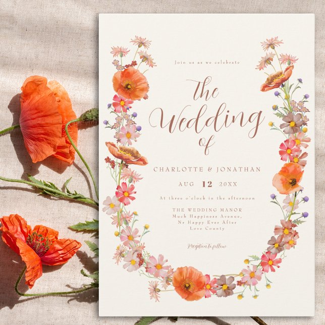 Invitation Mariage Fleur sauvage coloré (Elegant wildflower watercolor floral wedding invitation)