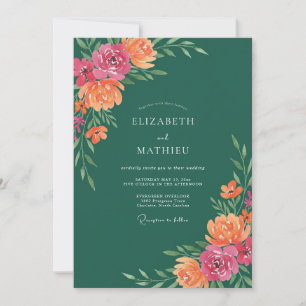 Invitation Mariage Fleur Sauvage Corail Magenta Doux