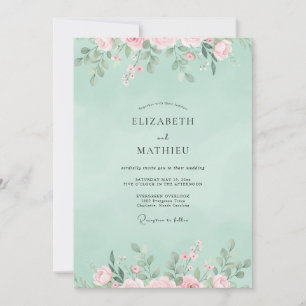 Invitation Mariage Fleur Sauvage Corail Menthe