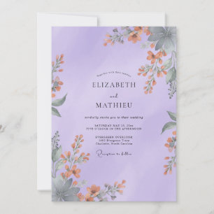 Invitation Mariage Fleur Sauvage Corail Pâle Lilas