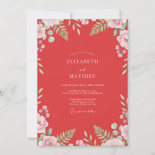 Invitation Mariage Fleur Sauvage Corail Rougeoyant