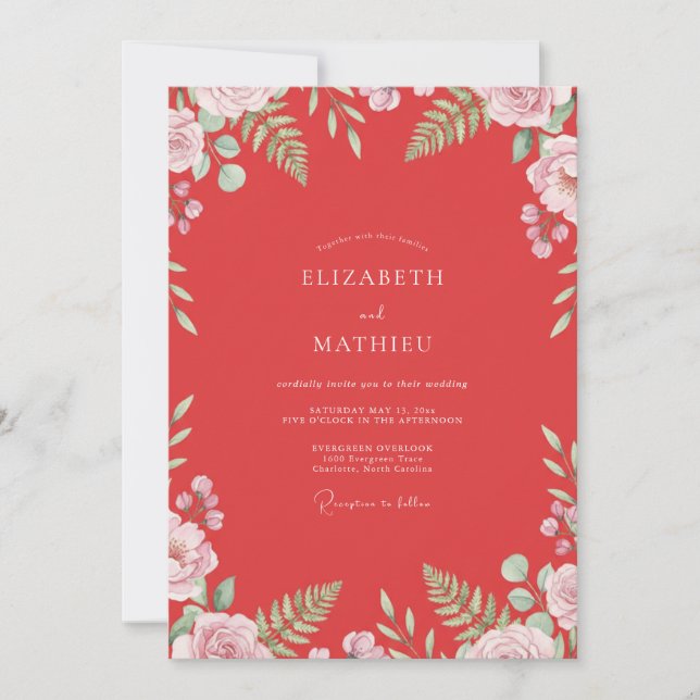 Invitation Mariage Fleur Sauvage Corail Rougeoyant (Devant)