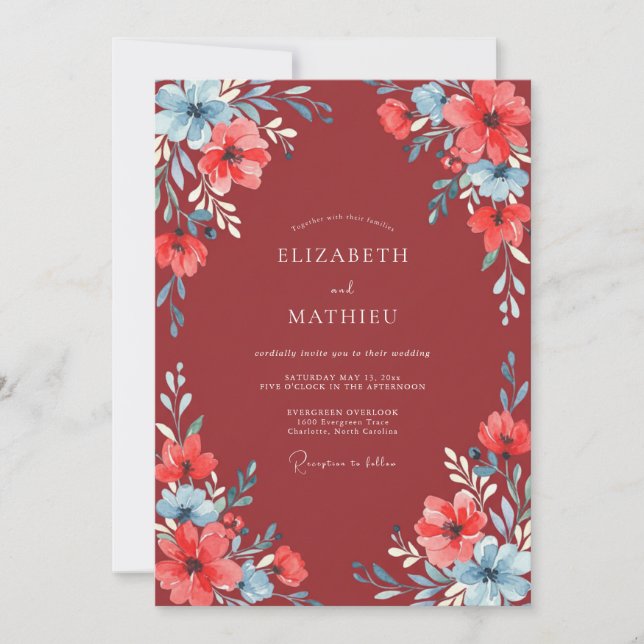 Invitation Mariage Fleur Sauvage Corail Rouille (Devant)