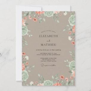 Invitation Mariage Fleur Sauvage Corail Taupe