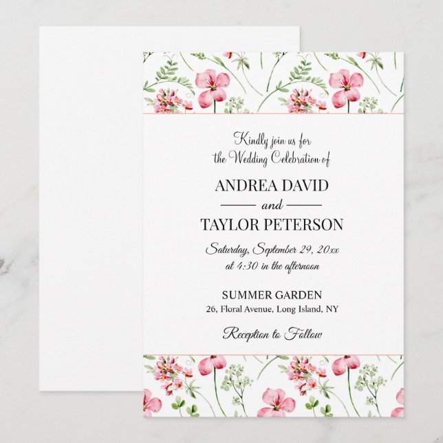 Invitation Mariage Fleur sauvage couleur aquarelle (Devant / Derrière)
