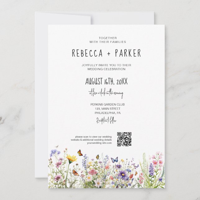 Invitation Mariage fleur sauvage couleur aquarelle (Devant)