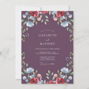 Invitation Mariage Fleur Sauvage Cramoisi Aubergine