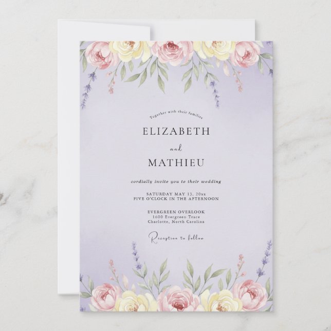 Invitation Mariage Fleur Sauvage Crème Améthyste (Devant)