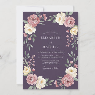 Invitation Mariage Fleur Sauvage Crème et Prune
