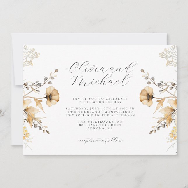 Invitation Mariage Fleur sauvage Crème Et Sage (Devant)