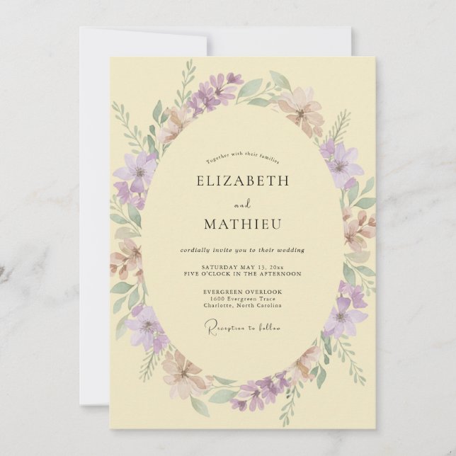 Invitation Mariage Fleur Sauvage Crème Mauve (Devant)