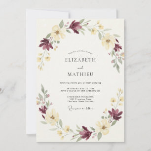 Invitation Mariage Fleur Sauvage Crème Pâle Prune