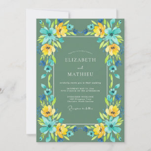 Invitation Mariage Fleur Sauvage Cyan Jaune