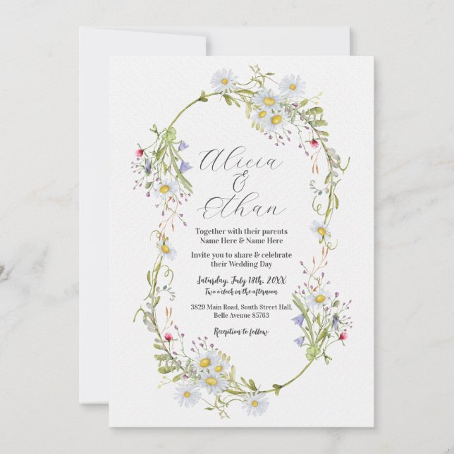 Invitation Mariage Fleur sauvage Daisy Stylish Spring (Devant)