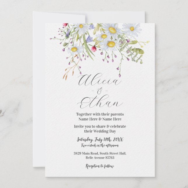 Invitation Mariage Fleur sauvage Daisy Stylish Spring (Devant)