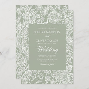 Invitation Mariage Fleur sauvage d'art simple Sage Green Line