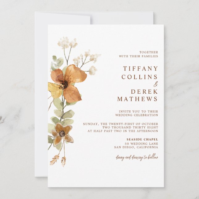 Invitation Mariage Fleur sauvage d'automne (Devant)
