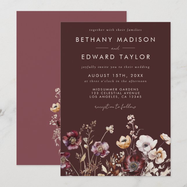 Invitation Mariage Fleur sauvage d'automne (Devant / Derrière)