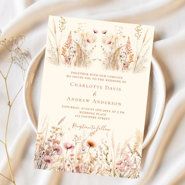 Invitation mariage fleur sauvage de boho crème (Créateur téléchargé)