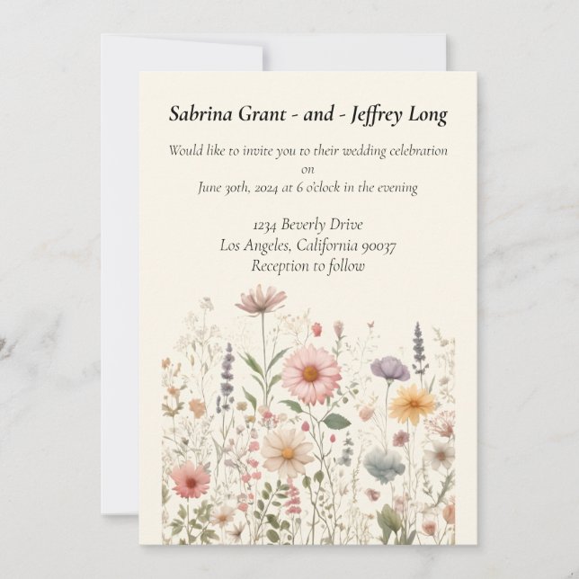 Invitation Mariage Fleur sauvage de charme (Devant)