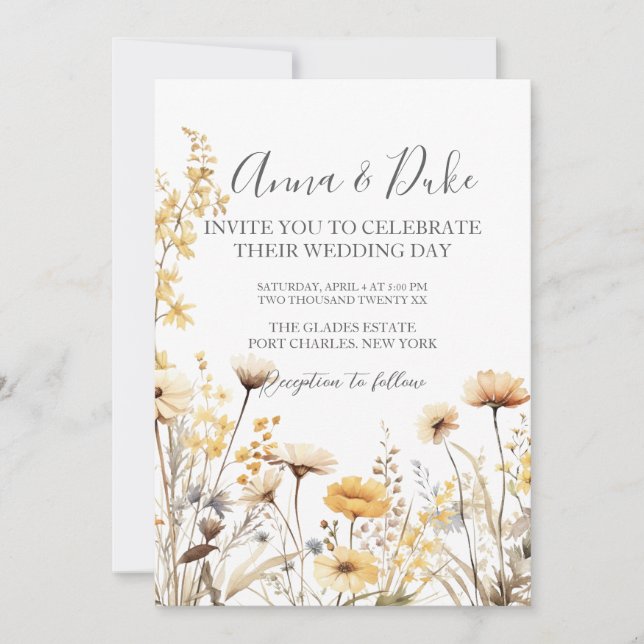 Invitation Mariage Fleur sauvage de code QR photo (Devant)